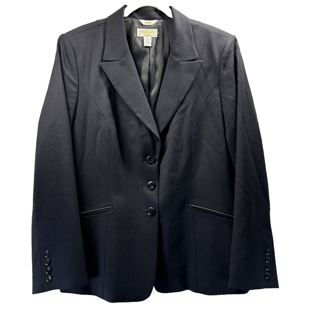Talbots Women's Blazer Size 14 Solid Black Lined 99% Wool‎ Long Sleeve Pockets